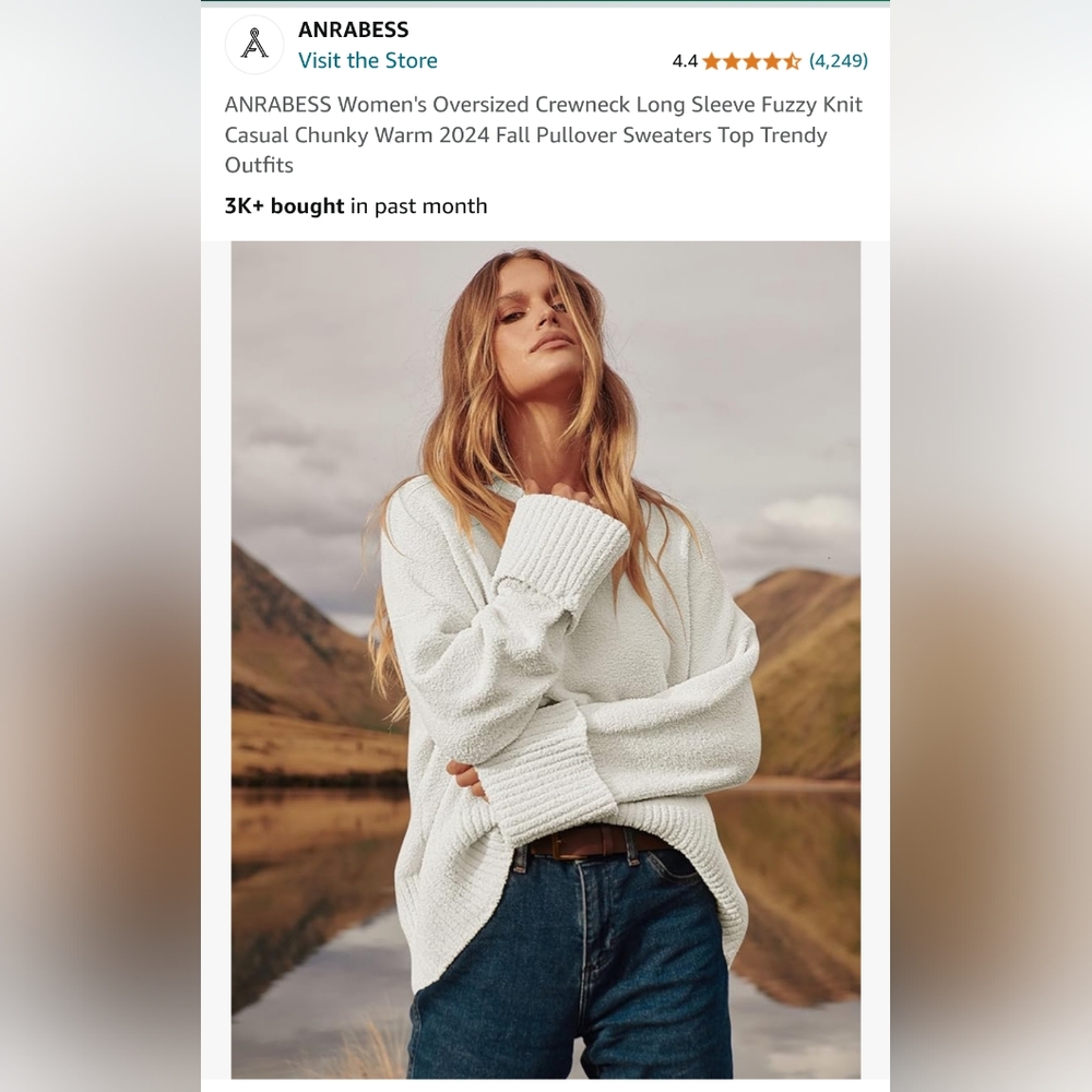 ANRABESS Women's Oversized Crewneck Long Sleeve Fuzzy Knit